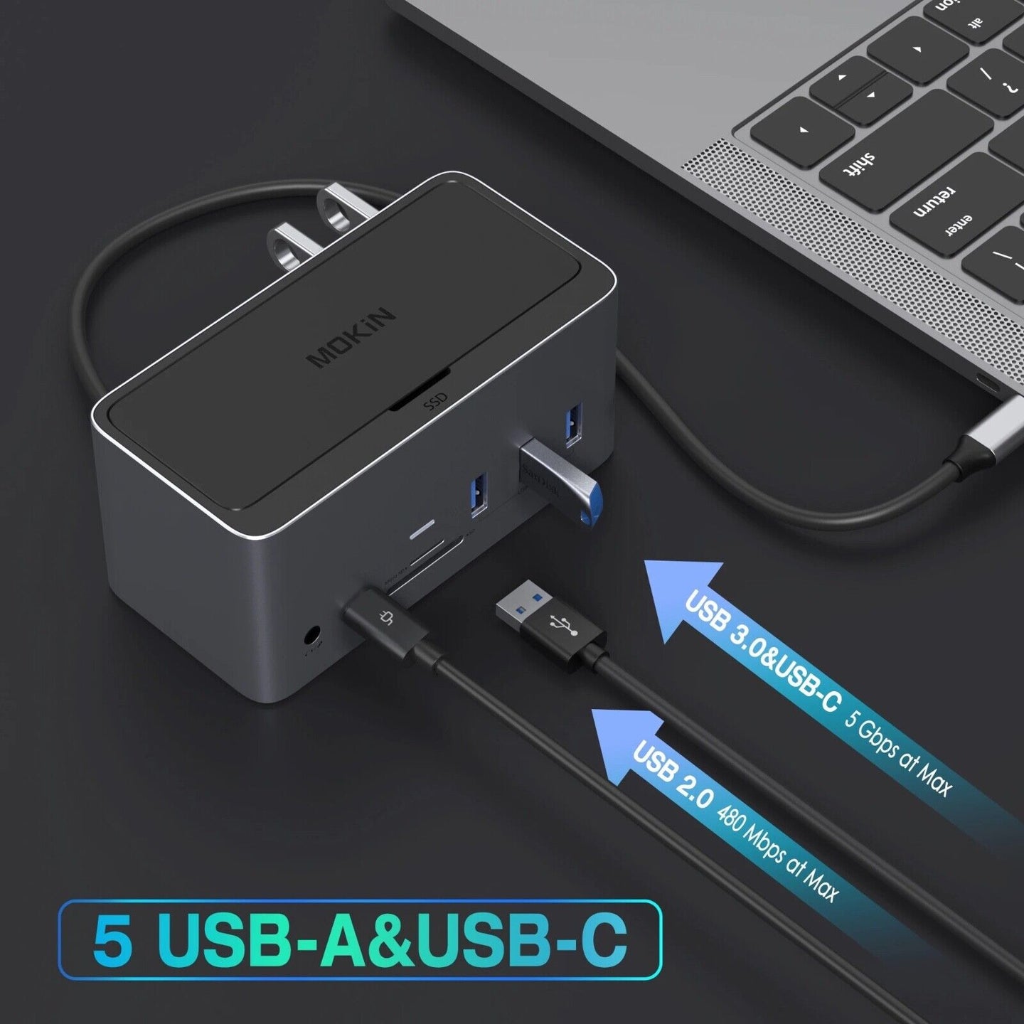 Mokin 18 in 1 HDMI Macbook Laptop USB,TYPE-C,VGA,HDMI,SSD multi monitor docking - Chys Thijarah