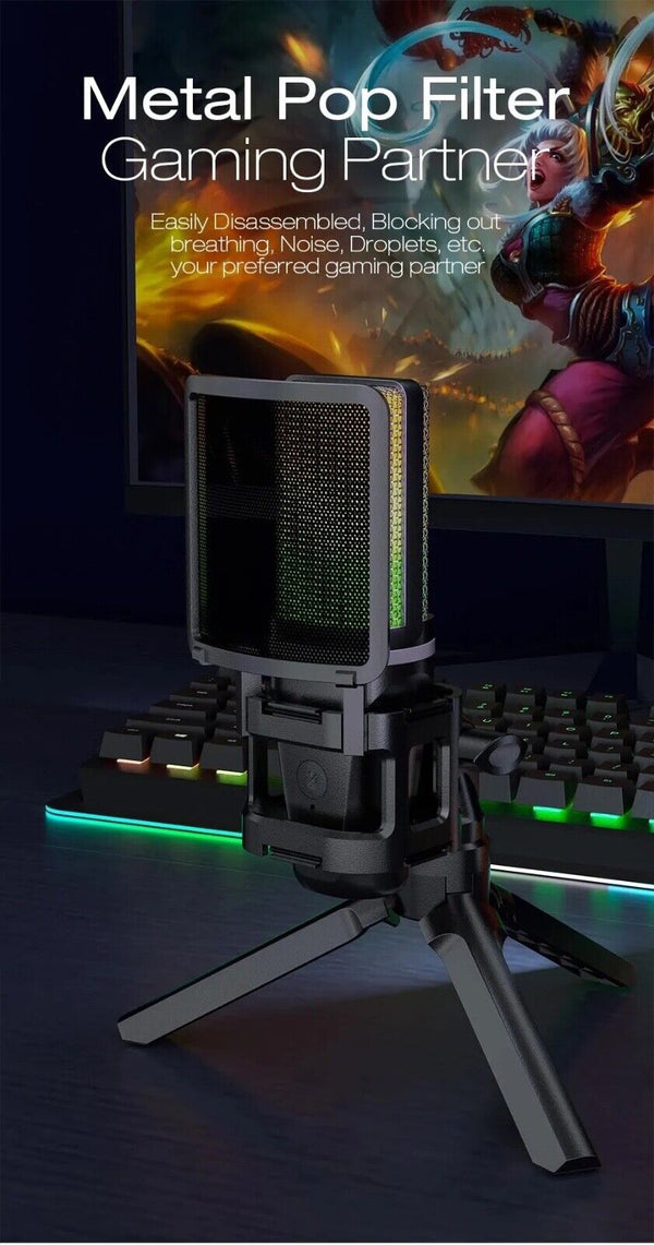RGB USB Condenser Gaming Microphone Computer Mic For PC PS4 PS5 Mac - Chys Thijarah