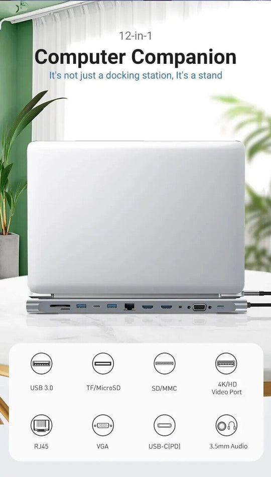 12 in 1 USB-C Docking Station Triple Monitor with HDMI1.4*2+VGA Mac Pro/Air DELL - Chys Thijarah