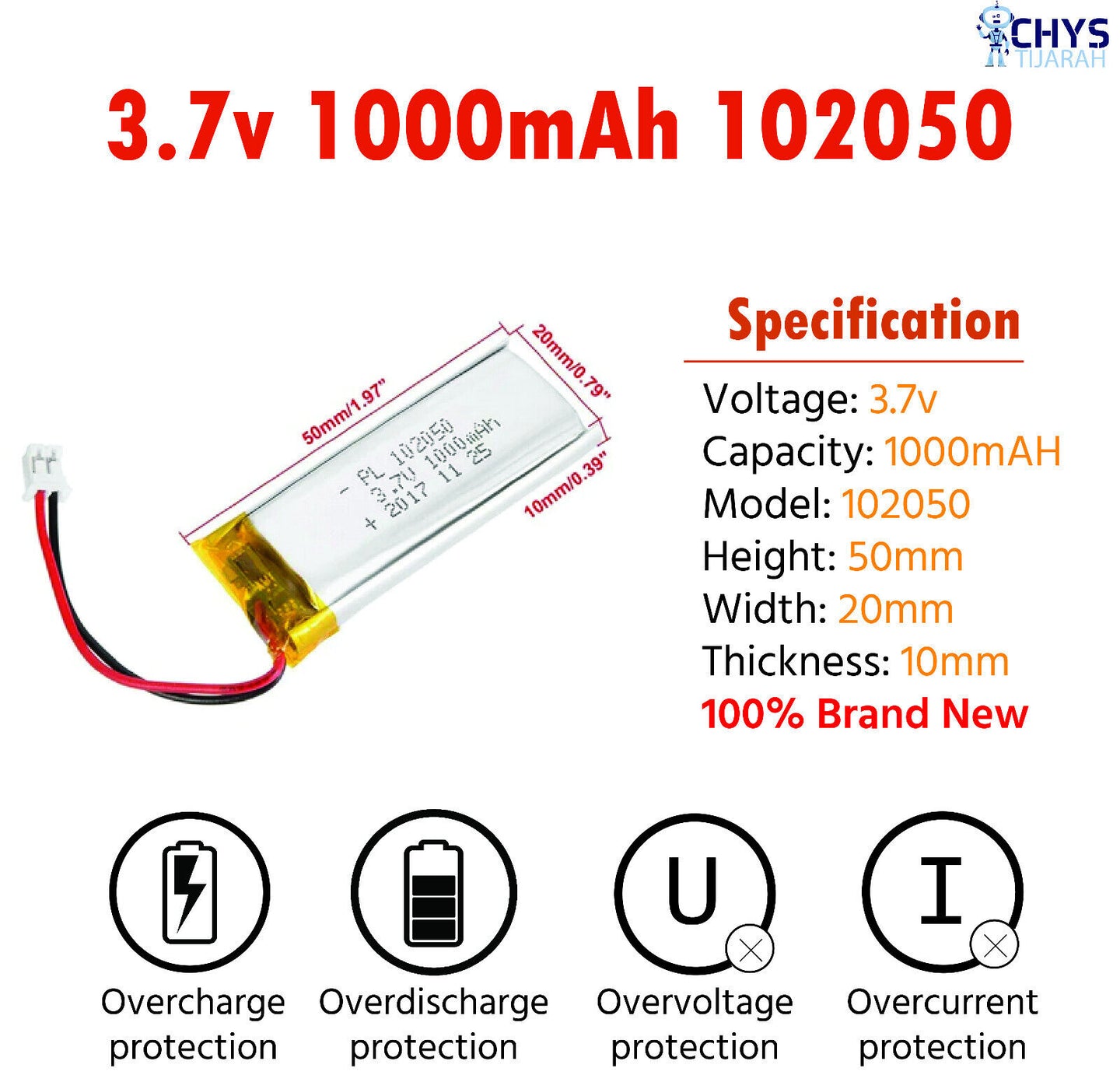 3.7V Lipo Li-Polymer Rechargeable Battery MP3, Camera, Recorder, Player, device - Chys Thijarah