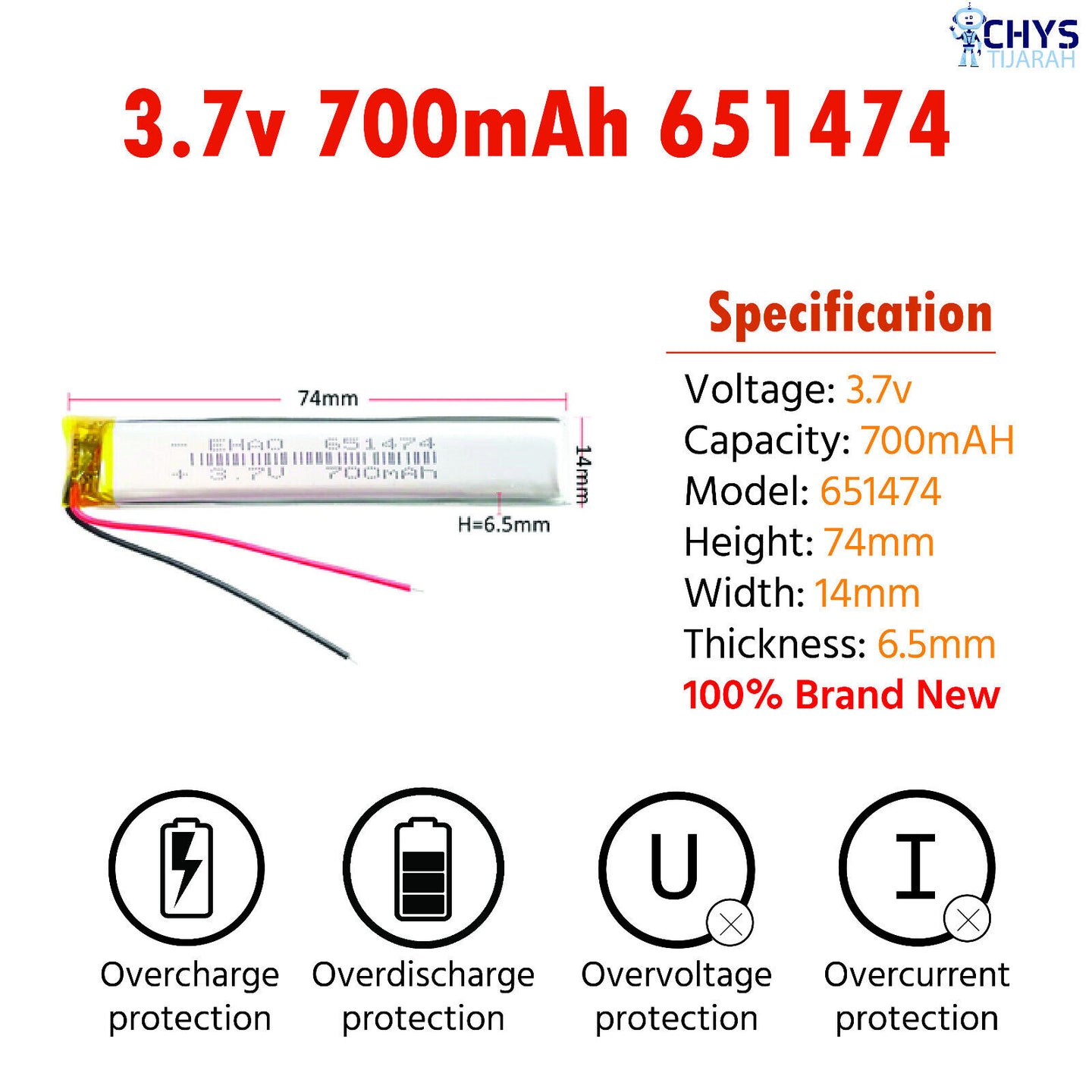 3.7V Lipo Li-Polymer Rechargeable Battery MP3, Camera, Recorder, Player, device - Chys Thijarah