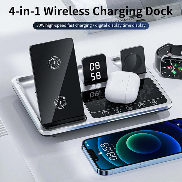 5-in-1 Wireless Charger Stand for iPhone 14/13/12/11/X, Apple Watch, AirPods, Sa - Chys Thijarah