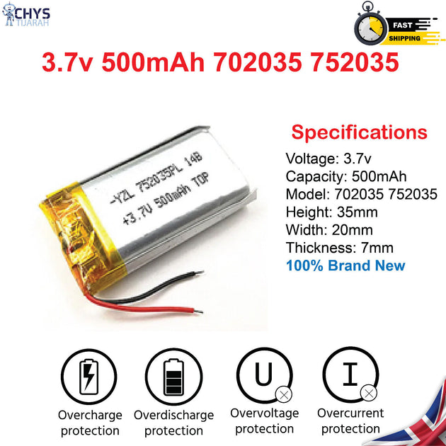 3.7V Lipo Li-Polymer Rechargeable Battery MP3, Camera, Recorder, Player, device - Chys Thijarah