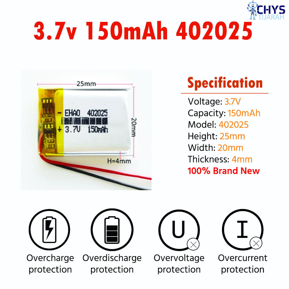 3.7V Lipo Li-Polymer Rechargeable Battery MP3, Camera, Recorder, Player, device - Chys Thijarah