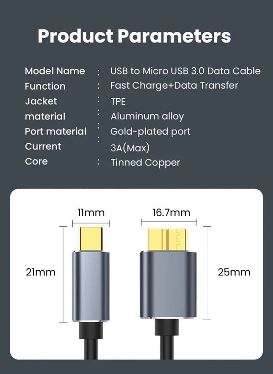 Micro B USB 3.0 5Gbps Type C Cable connector for external HDD Hard Disk - Chys Thijarah