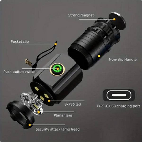 P35 High Power Led Flashlights MINI Torch with 3 LED and Tail Magnet - Chys Thijarah