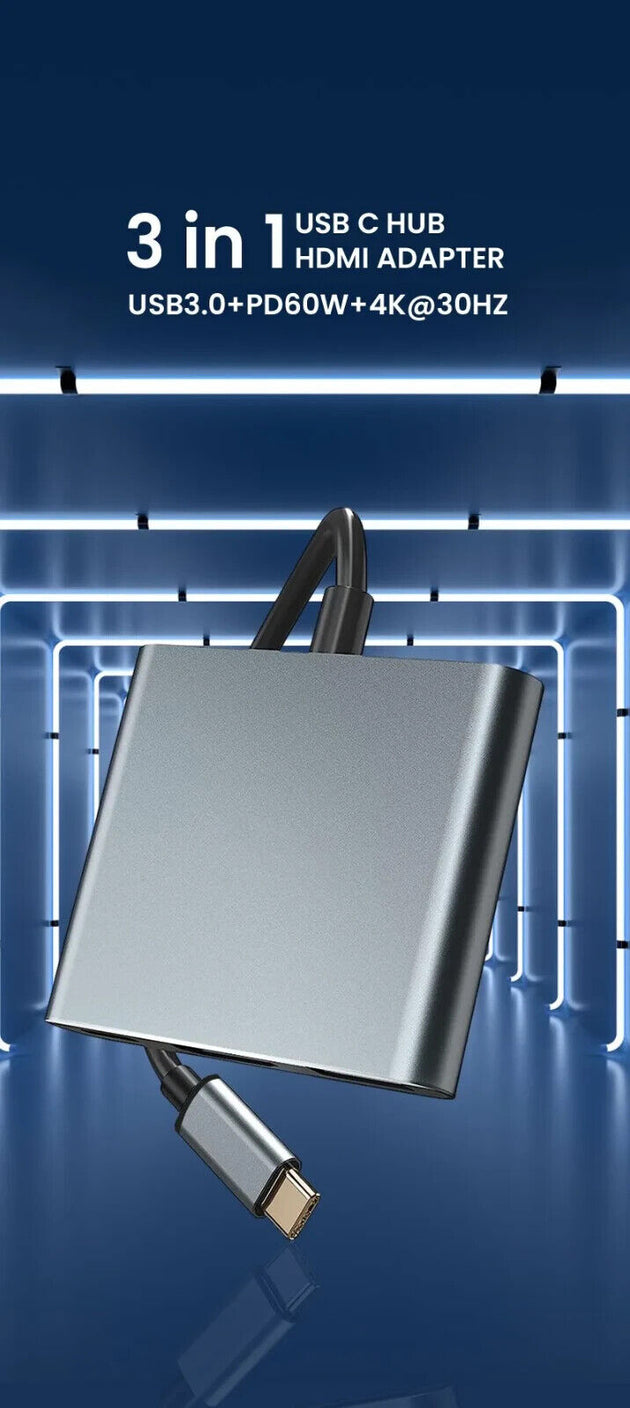 3-in-1 USB C Square Multiple Port Hub with 60W Type C Power Delivery 4K HDMI - Chys Thijarah