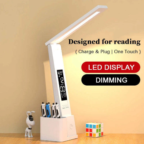 USB LED desk lamp foldable dimmable light with clock and calendar
