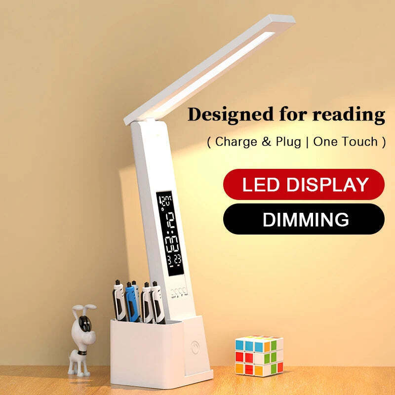 USB Foldable Dimmable LED Desk Lamp with Calendar, Temperature Clock, and Night - Chys Thijarah