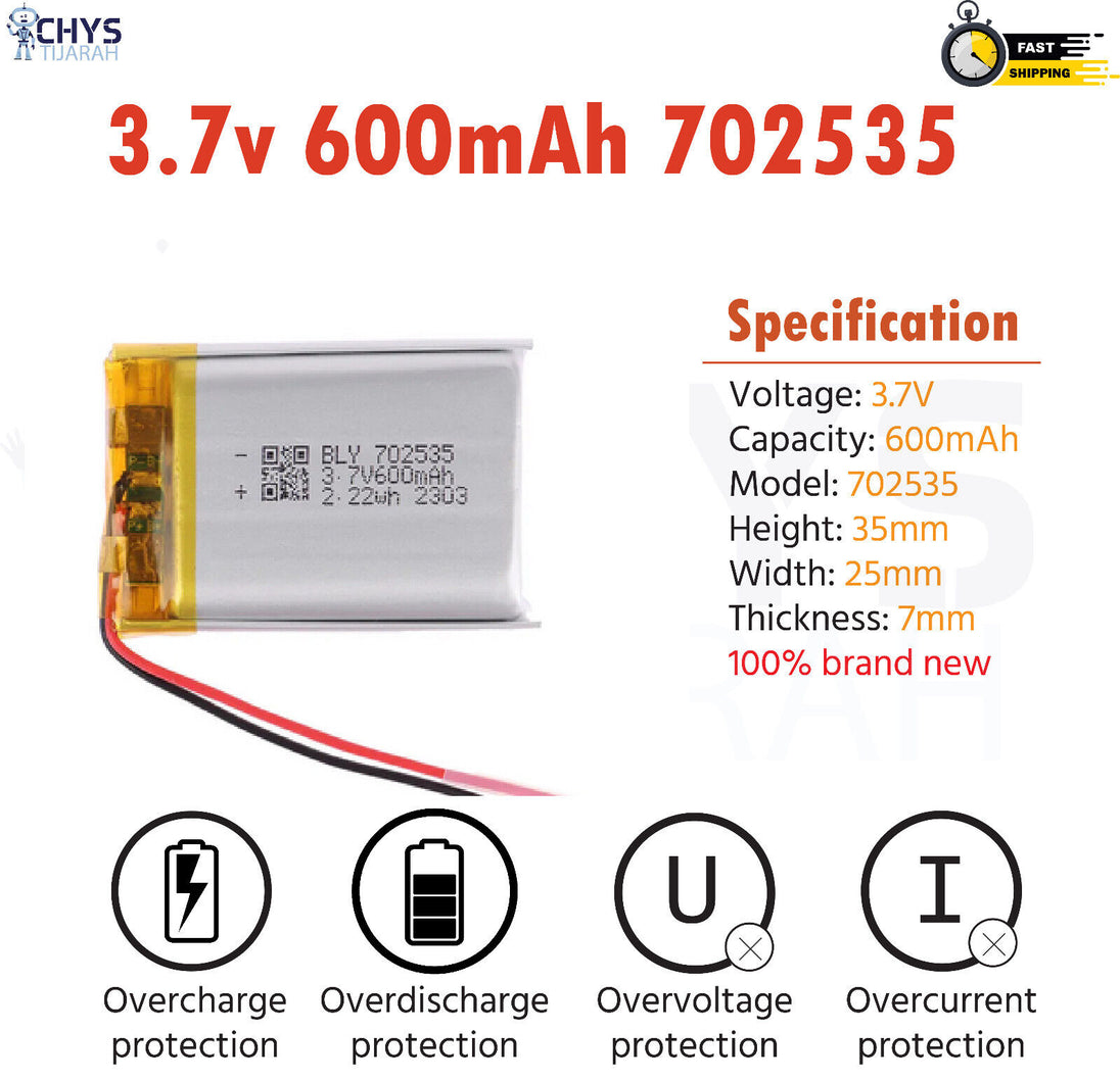 3.7V Lipo Li-Polymer Rechargeable Battery MP3, Camera, Recorder, Player, device - Chys Thijarah