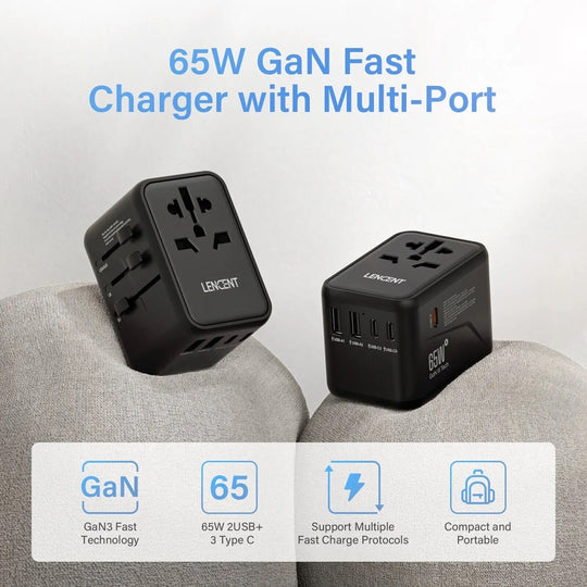 65W GaN smart Charger 2 USB 3 Type C Travel  Adapter Plug Wall Charger GaN Tech - Chys Thijarah