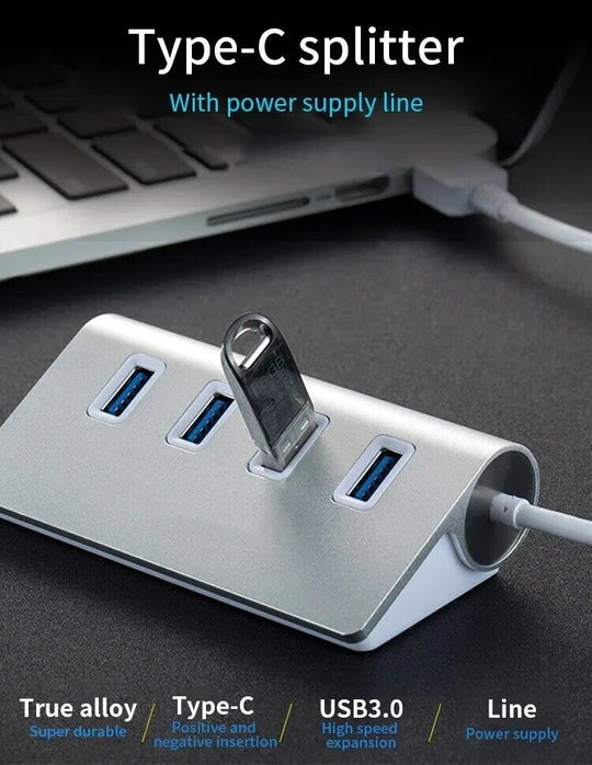 Aluminum Usb 3.0 Hub 4 Ports High Speed Multi Splitter Adapter Expander Laptop - Chys Thijarah