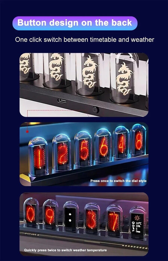 IPS colour screen Digital Nixie tube clock gaming desktop decor gift for him. - Chys Thijarah