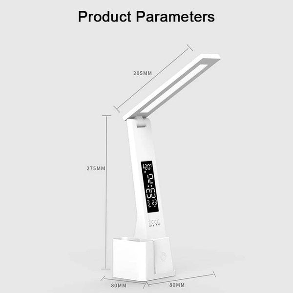 USB Foldable Dimmable LED Desk Lamp with Calendar, Temperature Clock, and Night - Chys Thijarah