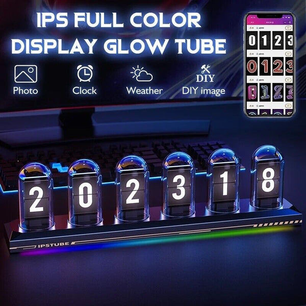 IPS colour screen Digital Nixie tube clock gaming desktop decor gift for him - Chys Thijarah