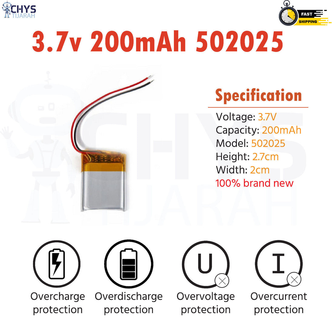 3.7V Lipo Li-Polymer Rechargeable Battery MP3, Camera, Recorder, Player, device - Chys Thijarah