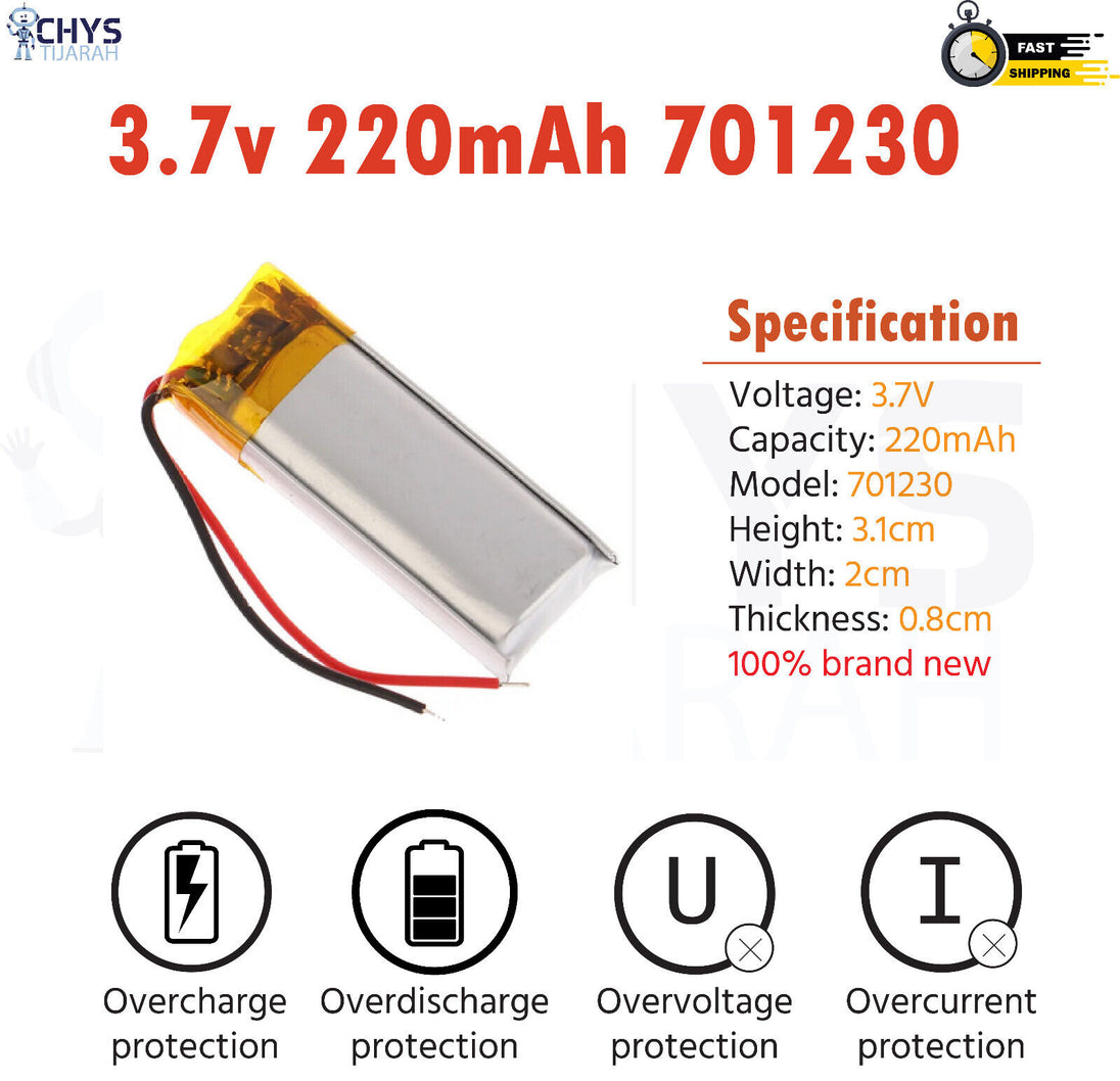 3.7V Lipo Li-Polymer Rechargeable Battery MP3, Camera, Recorder, Player, device - Chys Thijarah