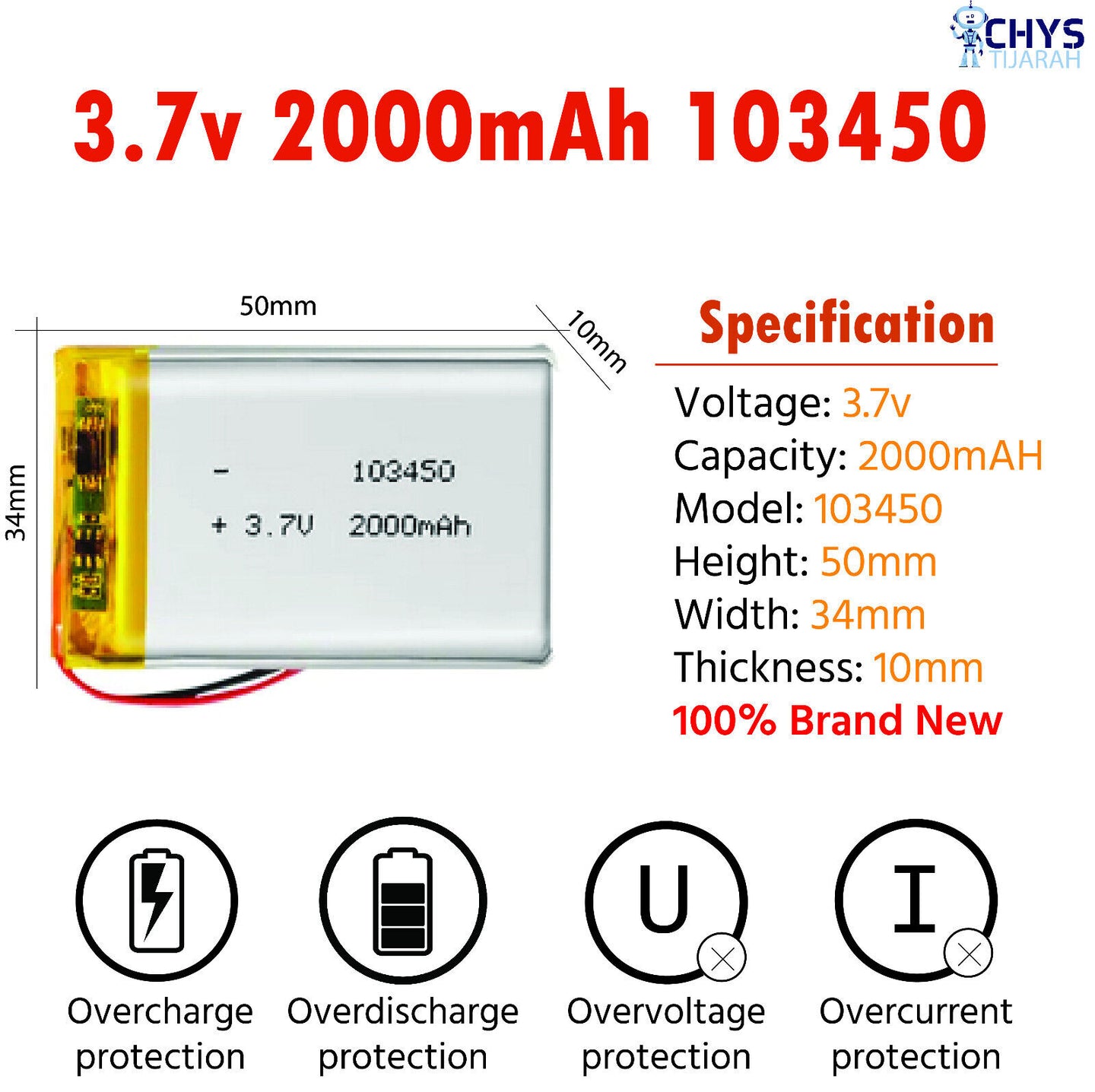 3.7V Lipo Li-Polymer Rechargeable Battery MP3, Camera, Recorder, Player, device - Chys Thijarah