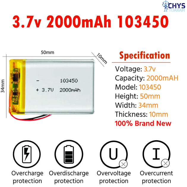 3.7V Lipo Li-Polymer Rechargeable Battery MP3, Camera, Recorder, Player, device - Chys Thijarah