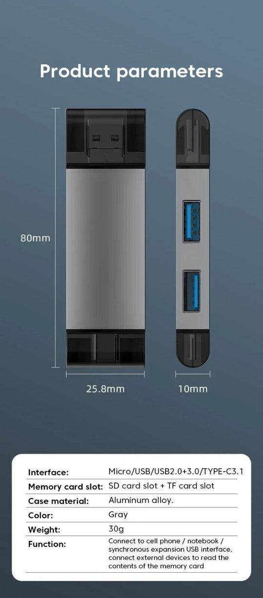 USB 3.0 7-in-1 Multi-Function Card Reader High-Speed Transfer SD/TF Card - Chys Thijarah