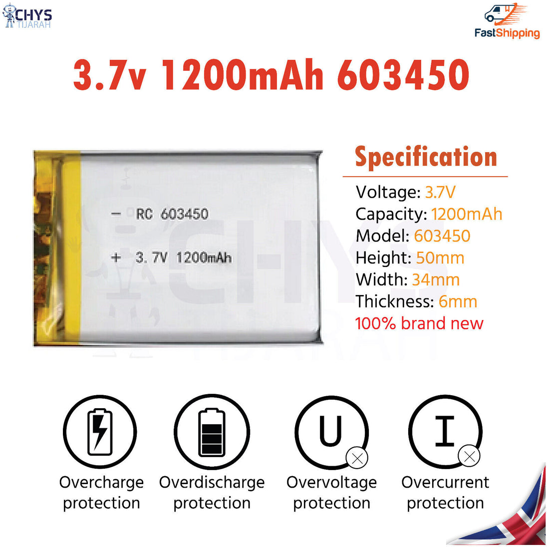 3.7V Lipo Li-Polymer Rechargeable Battery MP3, Camera, Recorder, Player, device - Chys Thijarah