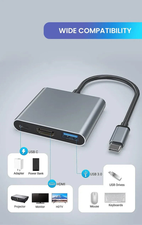 3-in-1 USB C Square Multiple Port Hub with 60W Type C Power Delivery 4K HDMI - Chys Thijarah