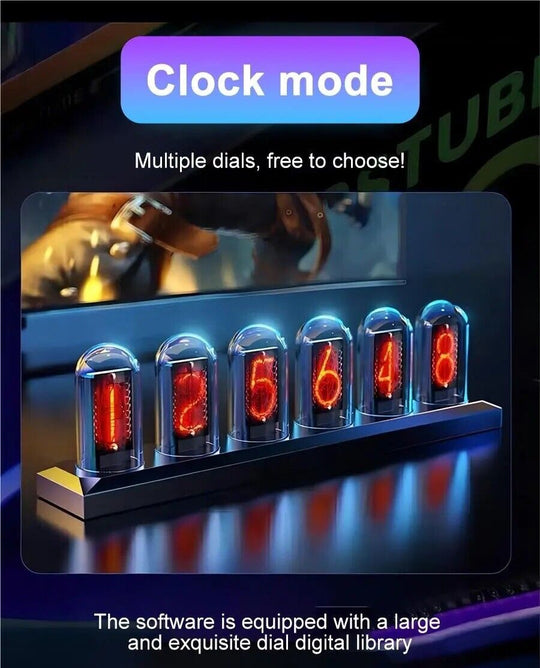 IPS colour screen Digital Nixie tube clock gaming desktop decor gift for him. - Chys Thijarah