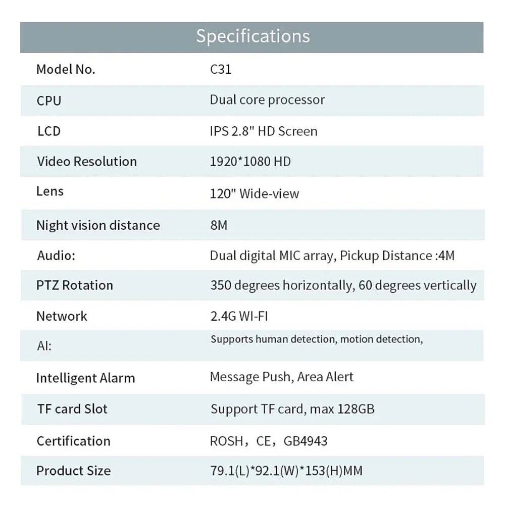 1080P PTZ WIFI Baby Monitor Auto Tracking  Video  CCTV Smart home camera - Chys Thijarah
