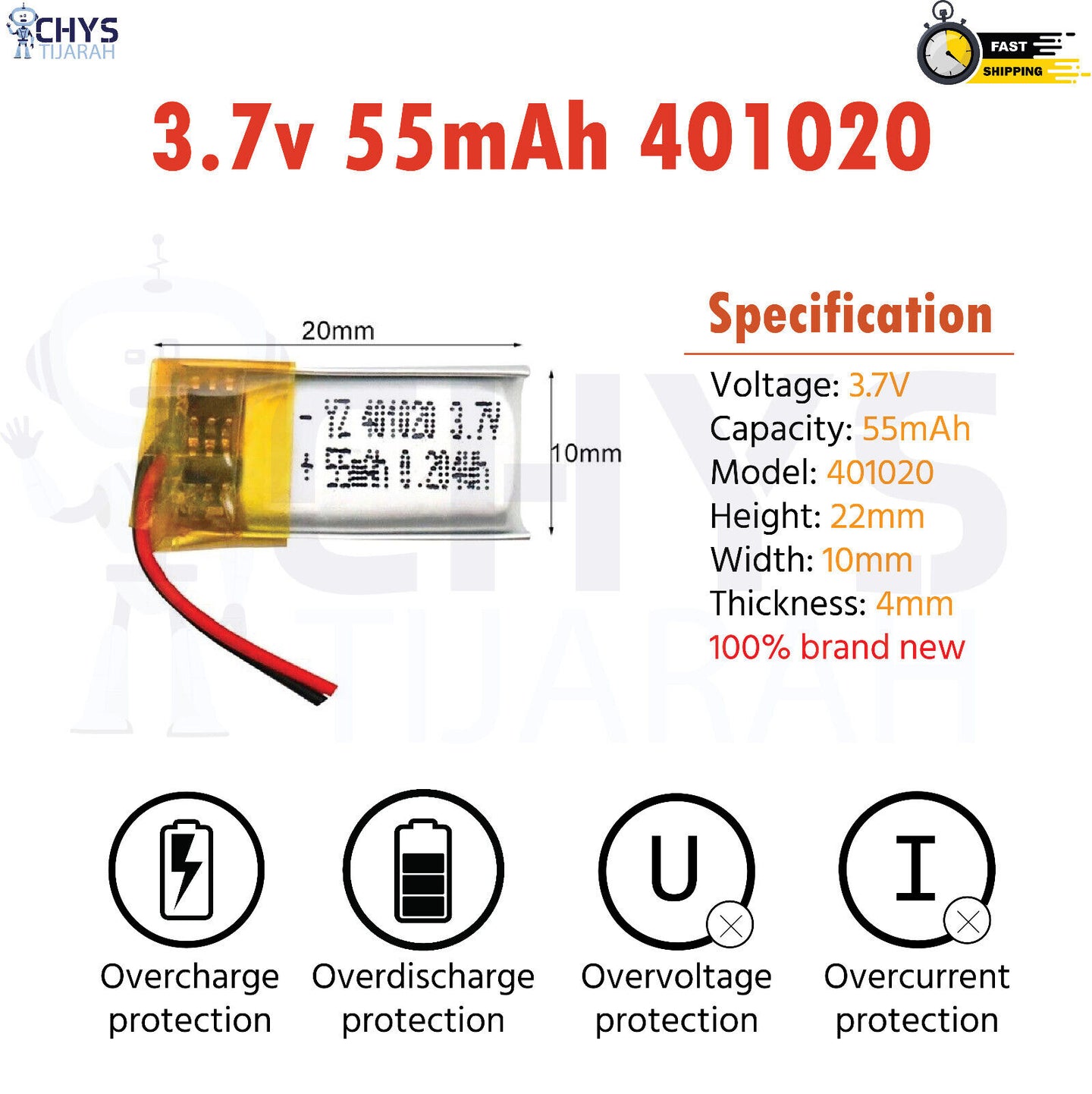 3.7V Lipo Li-Polymer Rechargeable Battery MP3, Camera, Recorder, Player, device - Chys Thijarah