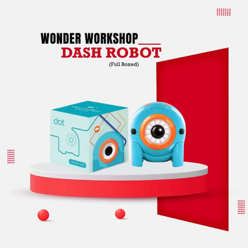Wonder Workshop Dot Robot displayed with Box on a red and white background