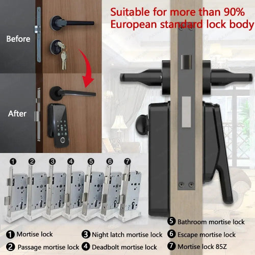RAYKUBE Z-18 smart fingerprint door lock with NFC / IC card access and mechanical key backup