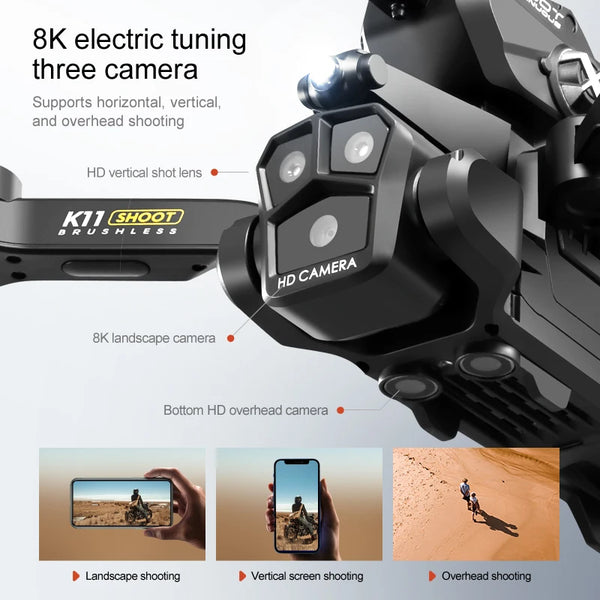 K11MAX Brushless Drone with Flashing Lights, Optical Flow Camera, and Aerial Photography - 4-Axis RC Aircraft - Chys Thijarah