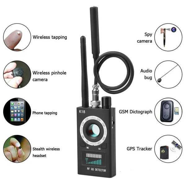 K18 Wireless Anti-Spy Camera Detector RF Signal Tracker - Anti-Candid Cam Finder 1MHz-6.5GHz GSM GPS Bug Detector - Chys Thijarah