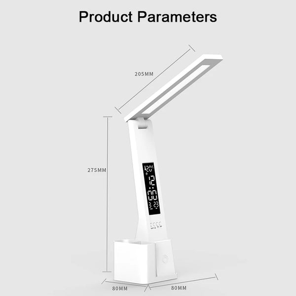 USB Foldable Dimmable LED Desk Lamp with Calendar, Temperature Clock, and Night Light - Chys Thijarah