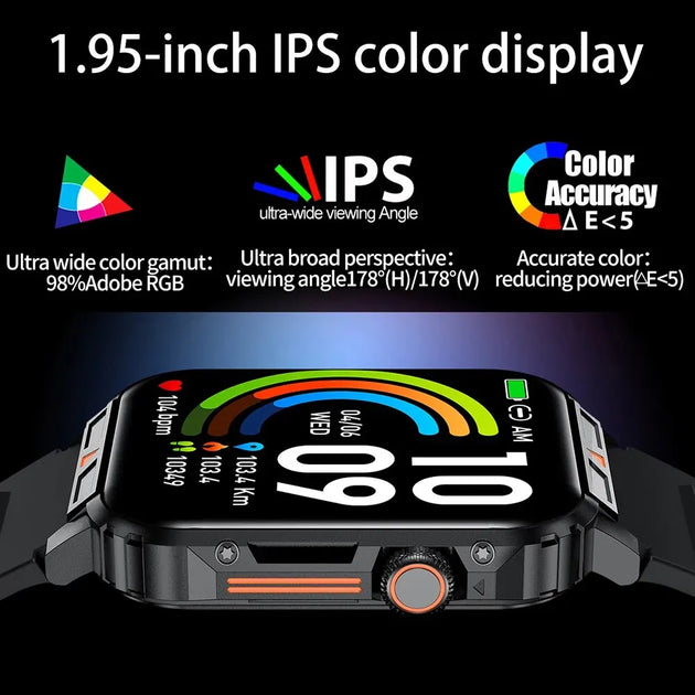 Military Smartwatch for Men - Bluetooth Call, 100+ Sport Modes, Fitness Tracker - Android IOS Compatible - 1.95" - Chys Thijarah