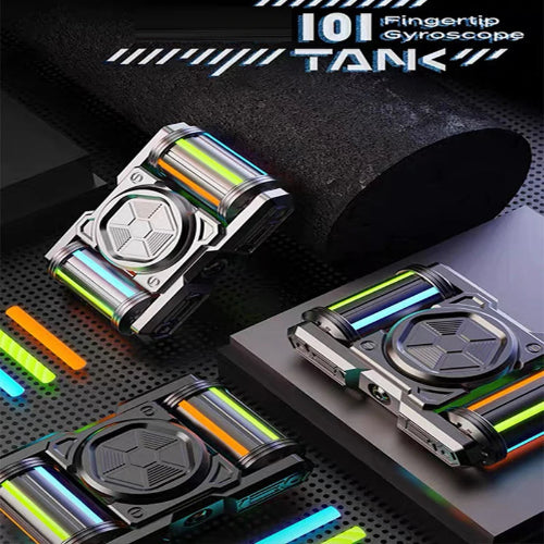 Close-up of Fidget Spinne Luminous Tank Roller showing precision CNC bearings and tank-style build