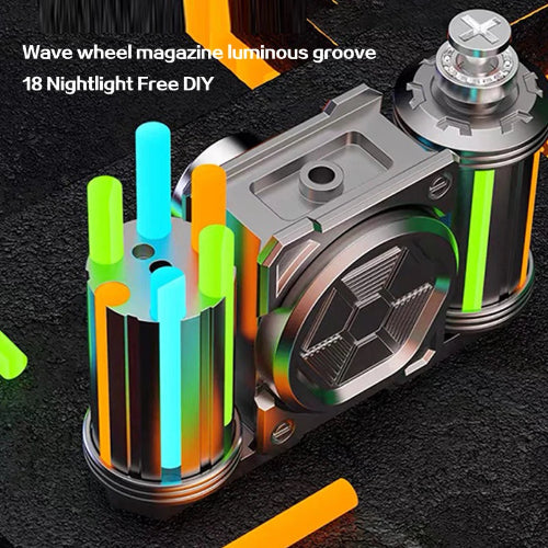 Side angle view of Fidget Spinne Luminous Tank Roller showing mechanical tank wheel structure