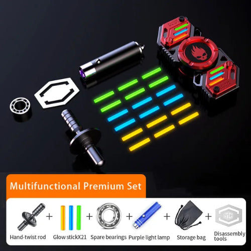 child playing with luminous star fidget spinner in low light