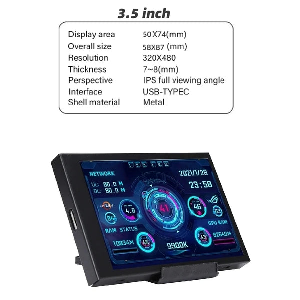 3.5 Inch IPS Type-C Secondary Screen Monitor with USB Display - Ideal for AIDA64 Performance Monitoring - Chys Thijarah