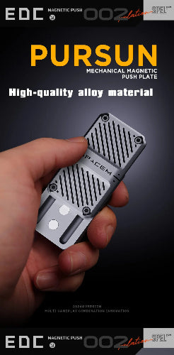 Close-up of magnetic fidget slider showing premium metal design and smooth sliding motion