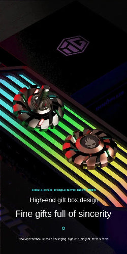 high speed metal fidget spinner set spinning in motion with glowing edges