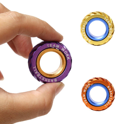 Hand holding Ratchet Wheel EDC Fidget Ring purple – compact ADHD focus tool