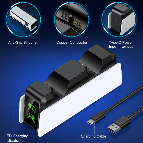 ps5 dualsense charging station sleek black LED light charging stand for PS5