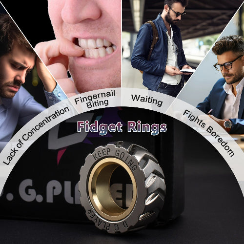 hand holding Fidget Ring for Anxiety Ratchet spinner ring – discreet ADHD fidget tool for work and study