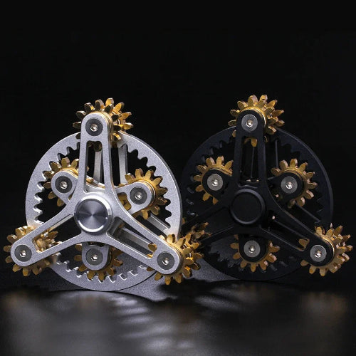 fidget spinner gears close-up showing metal gear linkage design