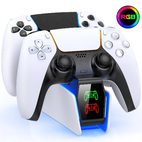 RGB illuminated PS5 controller charging station ergonomic dock