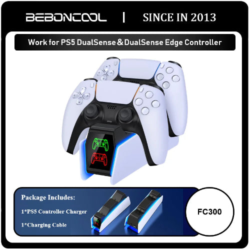 RGB PS5 controller charging station with LED indicator lights