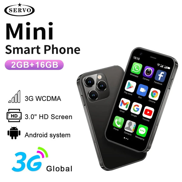 SERVO Mini Smart Phone 3.0'' Display, Dual SIM, WiFi, GPS, 2GB /16GB Android Pocket Smartphone - Chys Thijarah