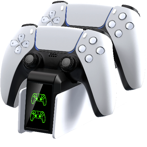 Compact RGB PS5 controller charging station stand for gamers