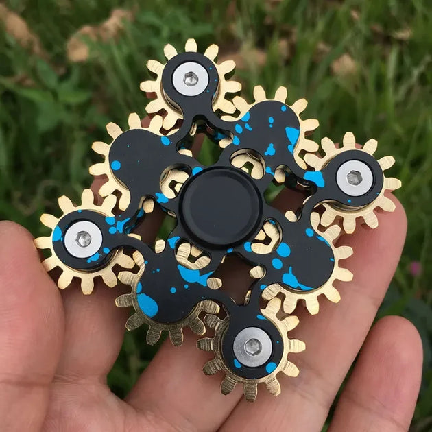 desktop shot of fidget spinner gears for office focus